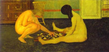 Репродукция картины "naked women playing checkers" художника "валлотон феликс"