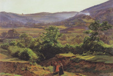 Картина "mountain landscape with the ruins of liechtenstein in m&#246;dling" художника "вальдмюллер фердинанд георг"
