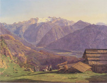 Копия картины "view of the dachstein with the hallst&#228;ttersee from the h&#252;tteneckalpe at ischl" художника "вальдмюллер фердинанд георг"