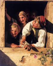 Репродукция картины "children at the window" художника "вальдмюллер фердинанд георг"