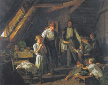 Репродукция картины "arting of the parents - the oldest child takes care of brothers and sisters in the absence of parents" художника "вальдмюллер фердинанд георг"