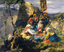 Репродукция картины "the sick pilgrim" художника "вальдмюллер фердинанд георг"