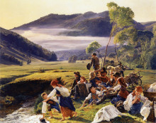 Репродукция картины "the pilgrims resting" художника "вальдмюллер фердинанд георг"