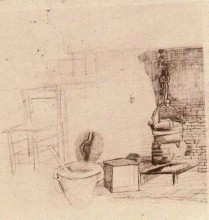 Картина "unfinished sketch of an interior with a pan above the fire" художника "ван гог винсент"