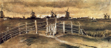 Картина "windmils at dordrecht" художника "ван гог винсент"
