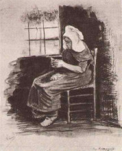 Репродукция картины "woman peeling potatoes near a window" художника "ван гог винсент"
