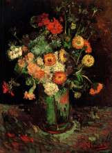 Репродукция картины "vase with zinnias and geraniums" художника "ван гог винсент"