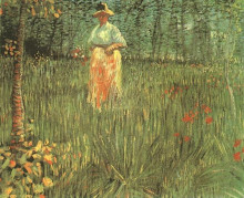 Репродукция картины "a woman walking in garden" художника "ван гог винсент"
