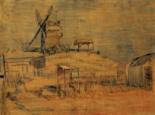 Репродукция картины "gardens on montmartre and the blute-fin windmill" художника "ван гог винсент"