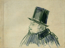 Репродукция картины "head of a man with a top hat" художника "ван гог винсент"