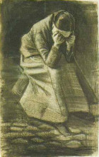Картина "woman sitting on a basket with head in hands" художника "ван гог винсент"