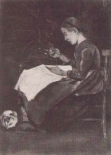 Репродукция картины "young woman sewing" художника "ван гог винсент"