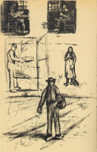 Картина "woman near a window twice, man with winnow, sower, and woman with broom" художника "ван гог винсент"