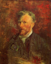 Копия картины "self-portrait with pipe and glass" художника "ван гог винсент"