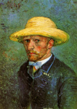 Репродукция картины "self-portrait with straw hat" художника "ван гог винсент"
