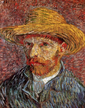 Картина "self-portrait with straw hat" художника "ван гог винсент"