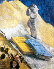 Репродукция картины "still life with plaster statuette, a rose and two novels" художника "ван гог винсент"