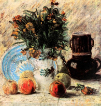 Репродукция картины "vase with flowers, coffeepot and fruit" художника "ван гог винсент"