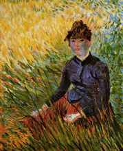 Копия картины "woman sitting in the grass" художника "ван гог винсент"