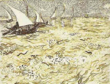 Репродукция картины "a fishing boat at sea" художника "ван гог винсент"