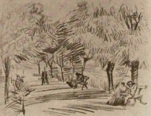 Репродукция картины "a lane in the public garden with benches" художника "ван гог винсент"