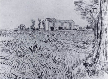 Репродукция картины "farmhouse in a wheat field" художника "ван гог винсент"