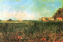 Картина "farmhouses in a wheat field near arles" художника "ван гог винсент"