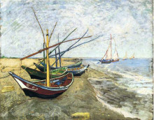 Репродукция картины "fishing boats on the beach at les saintes-maries-de-la-mer" художника "ван гог винсент"