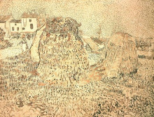 Картина "haystacks near a farm" художника "ван гог винсент"