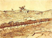 Репродукция картины "landscape with alphonse daudet&#39;s windmill" художника "ван гог винсент"