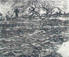 Репродукция картины "landscape with olive tree and mountains in the background" художника "ван гог винсент"