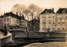 Репродукция картины "bridge and houses on the corner of herengracht-prinsessegracht" художника "ван гог винсент"