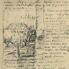 Репродукция картины "orchard and house with orange roof" художника "ван гог винсент"