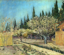 Репродукция картины "orchard in blossom, bordered by cypresses" художника "ван гог винсент"