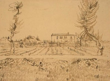 Репродукция картины "ploughman in the fields near arles" художника "ван гог винсент"