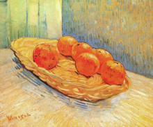 Репродукция картины "still life with basket and six oranges" художника "ван гог винсент"