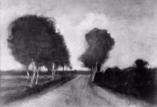 Репродукция картины "country lane with trees" художника "ван гог винсент"