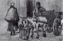 Репродукция картины "donkey cart with boy and scheveningen woman" художника "ван гог винсент"