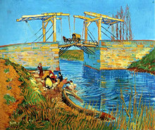 Картина "the langlois bridge at arles with women washing" художника "ван гог винсент"