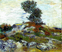 Репродукция картины "the rocks with oak tree" художника "ван гог винсент"