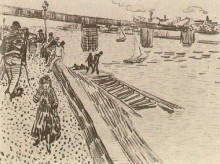 Репродукция картины "view of a river, quay, and bridge" художника "ван гог винсент"