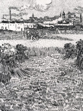 Репродукция картины "wheat field with sheaves and arles in the background" художника "ван гог винсент"