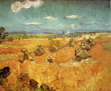 Репродукция картины "wheat stacks with reaper" художника "ван гог винсент"