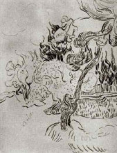 Репродукция картины "a pine tree and cypresses in the garden of the asylum" художника "ван гог винсент"