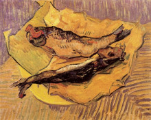 Репродукция картины "bloaters on a piece of yellow paper" художника "ван гог винсент"