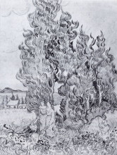 Копия картины "cypresses" художника "ван гог винсент"