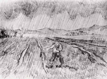 Картина "enclosed field with a sower in the rain" художника "ван гог винсент"