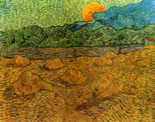 Репродукция картины "evening landscape with rising moon" художника "ван гог винсент"