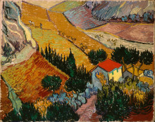 Репродукция картины "landscape with house and ploughman" художника "ван гог винсент"