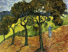 Репродукция картины "landscape with trees and figures" художника "ван гог винсент"